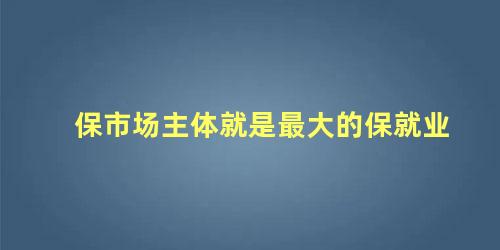 保市场主体就是最大的保就业