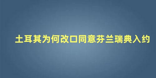 土耳其为何改口同意芬兰瑞典入约