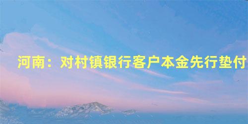 河南：对村镇银行客户本金先行垫付